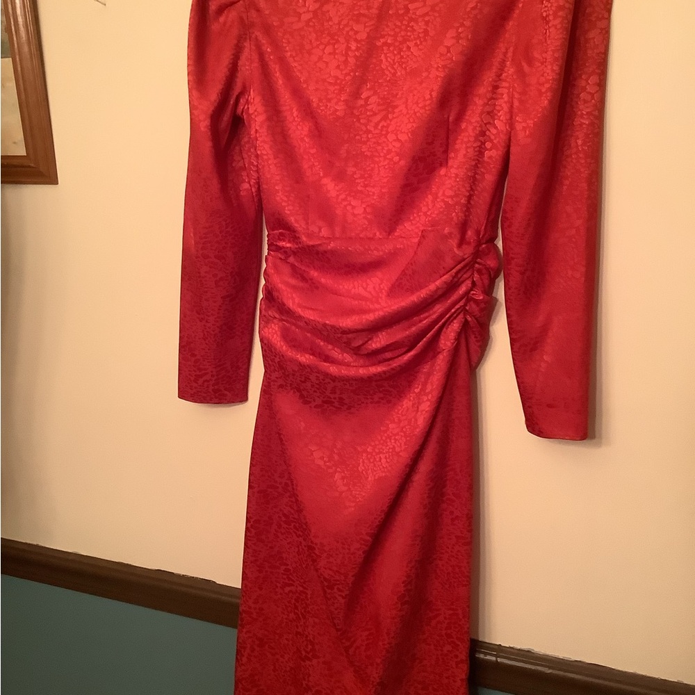 Saylor Farrow Red Orange Jacquard Ruched Dress XS - Picture 3 of 4